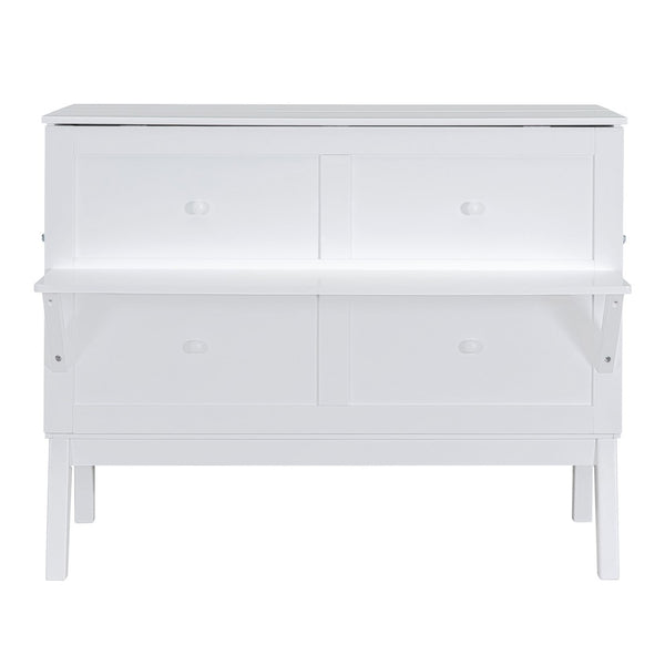 English Elm Full Size Murphy Wall Bed with Usb Charging Removable Shelves Pine Cabinet White LP001660AAK