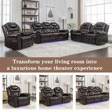 Hearth and Haven Home Theater Seating Manual Recliner Loveseat with Hide-Away Storage, Cup Holders and Led Light Strip For Living Room WF310726AAD