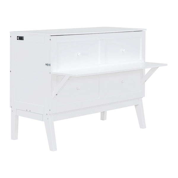 English Elm Full Size Murphy Wall Bed with Usb Charging Removable Shelves Pine Cabinet White LP001660AAK