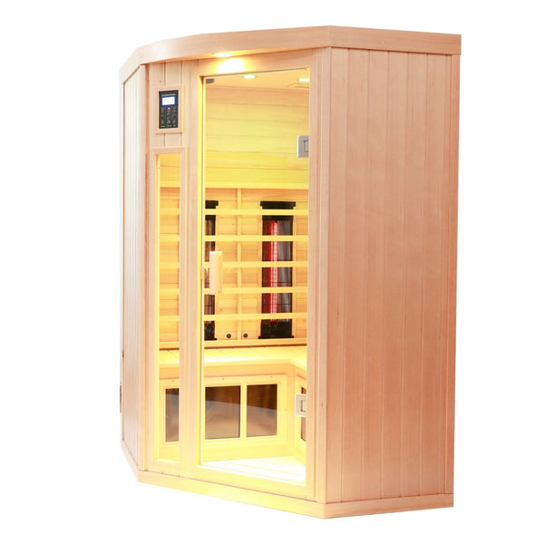 English Elm Hemlock Pentagonal Far-infrared Home Sauna with Carbon Crystal Heating Glass Panels W1787141909