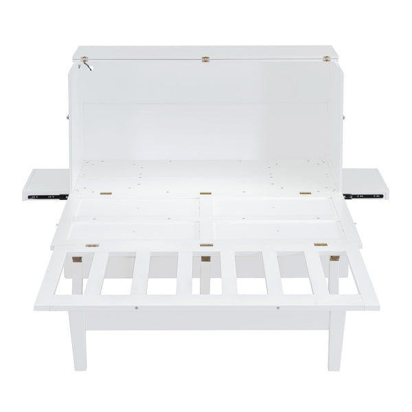 English Elm Queen Murphy Wall Bed with Usb Charging Pine Wood Cabinet for Studio Apartments White LP001661AAK