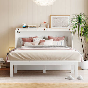 English Elm Queen Murphy Wall Bed with Usb Charging Pine Wood Cabinet for Studio Apartments White LP001661AAK
