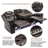 Hearth and Haven Home Theater Seating Manual Recliner Chair with Center Console and Led Light Strip For Living Room WF310727AAD