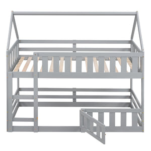 English Elm Twin Twin over Full Metal Bunk Bed with Integrated Ladder, Full-Length Guardrail, Futon-Ready Versatile Design Gray N7090000734E