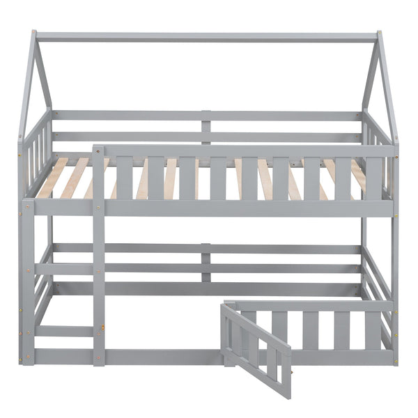 English Elm Twin Twin over Full Metal Bunk Bed with Integrated Ladder, Full-Length Guardrail, Futon-Ready Versatile Design Gray N7090000734E