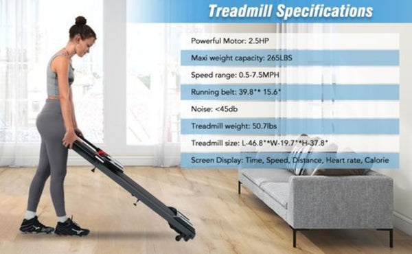 English Elm New Folding Walking Pad Treadmill 2.5hp Motor Incline Under Desk Home Gym Fit MS312896AAB