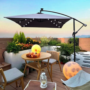 English Elm Rectangle Solar Led Patio Umbrella with Crank Lift Upf 40 Waterproof Garden Shade Anthracite W656127034