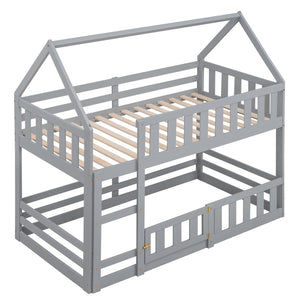 English Elm Twin Twin over Full Metal Bunk Bed with Integrated Ladder, Full-Length Guardrail, Futon-Ready Versatile Design Gray N7090000734E