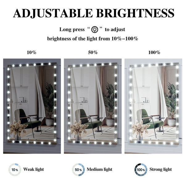 English Elm Hollywood Led Full Body Mirror - Extra Large 72X48 Vanity Mirror With 3 Adjustable Color Modes & Dimmable Lights W708131918
