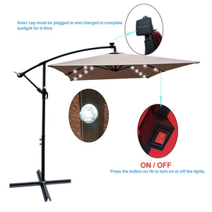 English Elm Rectangle Solar Led Patio Umbrella with Crank Lift Upf 40 Waterproof Garden Shade Mushroom W656127033