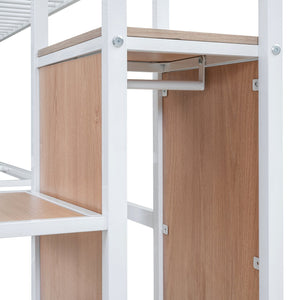 English Elm Twin Metal Loft Bed with Desk, Ladder Shelves and Under-Wardrobe for Space-Saving Study & Storage, Sturdy Frame White SF000023AAK