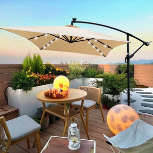English Elm Rectangle Solar Led Patio Umbrella with Crank Lift Upf 40 Waterproof Garden Shade Tan W656127030