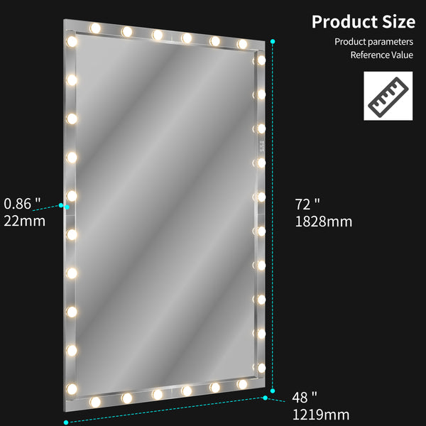 English Elm Hollywood Led Full Body Mirror - Extra Large 72X48 Vanity Mirror With 3 Adjustable Color Modes & Dimmable Lights W708131918