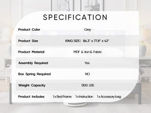 English Elm King Upholstered Platform Bed with LED Headboard, USB Type-C Charging & Hidden Shelf, Noise-Free Support W1916124806