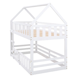 English Elm Twin Twin over Full Metal Bunk Bed with Integrated Ladder, Full-Length Guardrail, Futon-Ready Versatile Design White N7090000734K