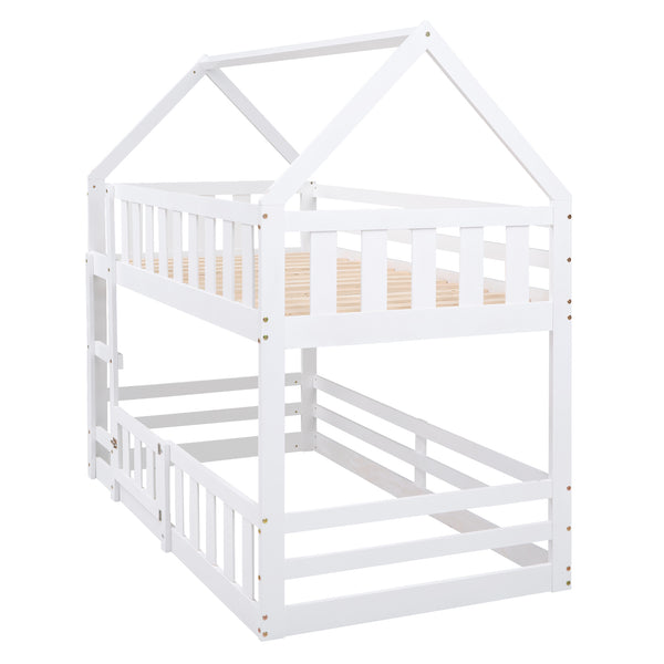 English Elm Twin Twin over Full Metal Bunk Bed with Integrated Ladder, Full-Length Guardrail, Futon-Ready Versatile Design White N7090000734K