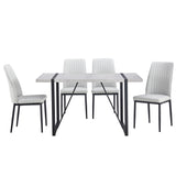 English Elm 5-Piece Dining Table Chairs Set, Rectangular Dining Room Table Set For 4, Modern Dining Table and Faux Leather Chairs For Kitchen Dining Room, Small Space, Gray