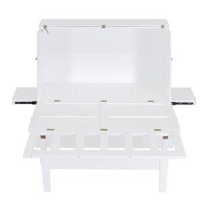 English Elm Full Size Murphy Wall Bed with Usb Charging Removable Shelves Pine Cabinet White LP001660AAK