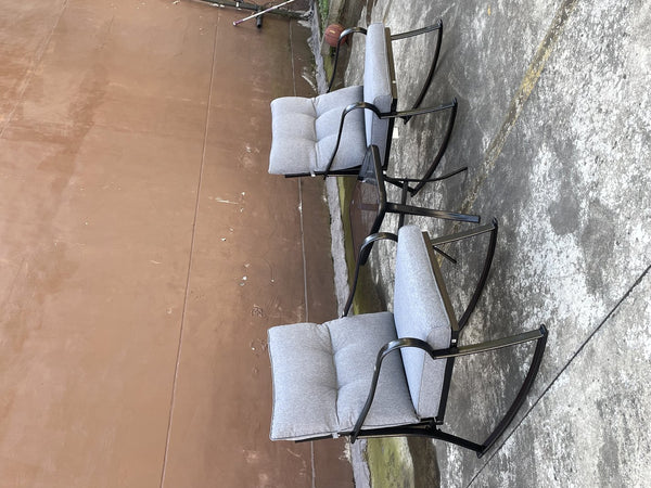 English Elm ROCKER Patio Bistro Chair and Teapoy Set - Ergonomic Metal Rockers, Thick Cushions, Sturdy Build Medium grey W656127052