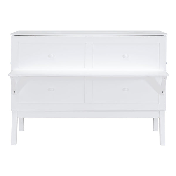 English Elm Queen Murphy Wall Bed with Usb Charging Pine Wood Cabinet for Studio Apartments White LP001661AAK