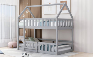 English Elm Twin Twin over Full Metal Bunk Bed with Integrated Ladder, Full-Length Guardrail, Futon-Ready Versatile Design Gray N7090000734E