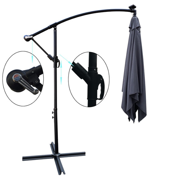 English Elm Square Solar Led Patio Umbrella Upf 40 Polyester Canopy with Crank Lift Wind Vent Anthracite W656127038