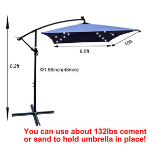 English Elm Rectangle Solar Led Patio Umbrella with Crank Lift Upf 40 Waterproof Garden Shade Navy Blue W656127031