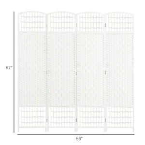 English Elm 4 Panel Room Divider — 5.6' Wave Fiber Folding Privacy Screen, Hand-Woven Paper & Bamboo, White, Stylish Room Separator for Home & Office (67" H) W2225140847