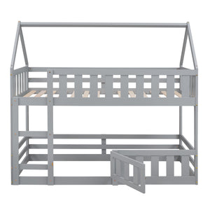 English Elm Twin Twin over Full Metal Bunk Bed with Integrated Ladder, Full-Length Guardrail, Futon-Ready Versatile Design Gray N7090000734E