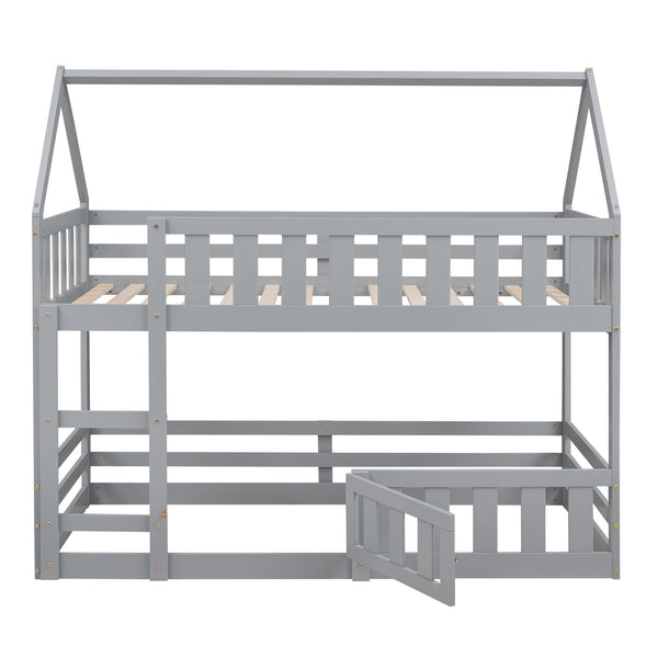 English Elm Twin Twin over Full Metal Bunk Bed with Integrated Ladder, Full-Length Guardrail, Futon-Ready Versatile Design Gray N7090000734E