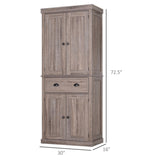 English Elm 72" Freestanding Kitchen Pantry Cabinet, Tall Storage Cabinet With 2 Door Cupboards, 2 Drawers and Adjustable Shelves, Brown