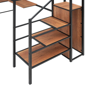 English Elm Twin Metal Loft Bed with Desk, Ladder Shelves and Under-Wardrobe for Space-Saving Study & Storage, Sturdy Frame Black SF000023AAB