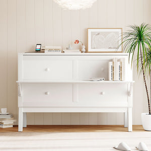 English Elm Queen Murphy Wall Bed with Usb Charging Pine Wood Cabinet for Studio Apartments White LP001661AAK