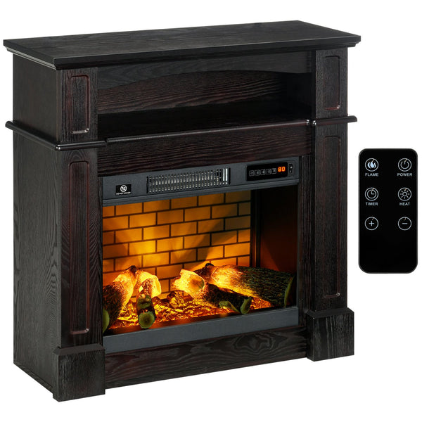 English Elm 32" Electric Fireplace Mantel Brown – Freestanding 700/1400W Heater with LED Log Flame, Shelf, Remote W2225140842