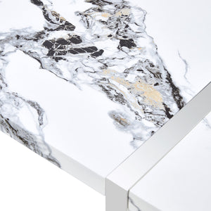 English Elm Modern 55" Faux Marble Dining Table for 4 - Rectangular MDF Top, Steel Legs, 300lb Capacity, Easy 30-Min Assembly, White Silver Finish WF312268AAK