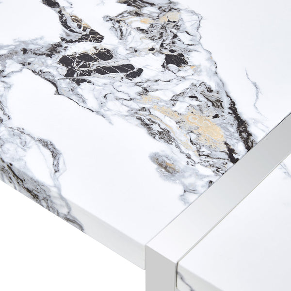 English Elm Modern 55" Faux Marble Dining Table for 4 - Rectangular MDF Top, Steel Legs, 300lb Capacity, Easy 30-Min Assembly, White Silver Finish WF312268AAK