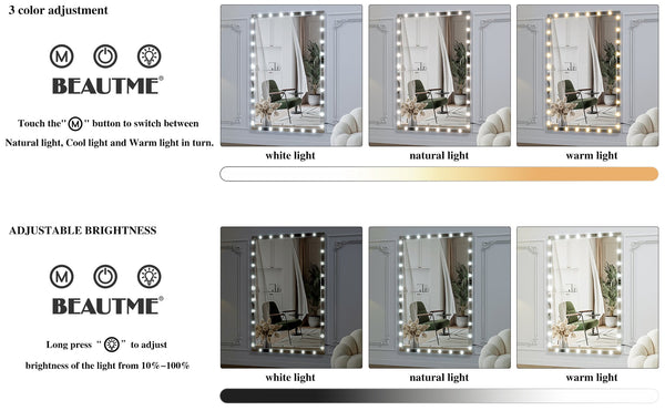 English Elm Hollywood Led Full Body Mirror - Extra Large 72X48 Vanity Mirror With 3 Adjustable Color Modes & Dimmable Lights W708131918