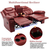 Hearth and Haven Home Theater Seating Manual Recliner Loveseat with Hide-Away Storage, Cup Holders and Led Light Strip For Living Room, Wind Red WF310726AAJ