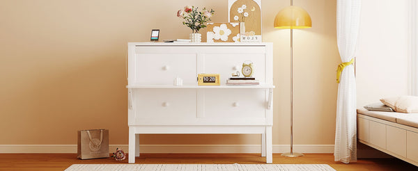 English Elm Full Size Murphy Wall Bed with Usb Charging Removable Shelves Pine Cabinet White LP001660AAK