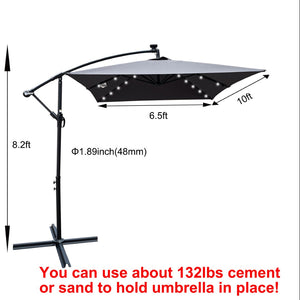 English Elm Rectangle Solar Led Patio Umbrella with Crank Lift Upf 40 Waterproof Garden Shade Anthracite W656127034