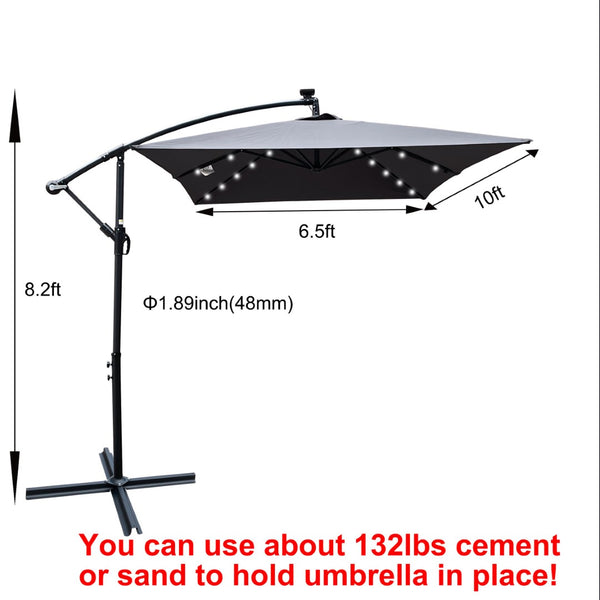 English Elm Rectangle Solar Led Patio Umbrella with Crank Lift Upf 40 Waterproof Garden Shade Anthracite W656127034
