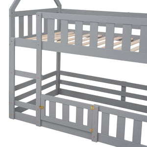 English Elm Twin Twin over Full Metal Bunk Bed with Integrated Ladder, Full-Length Guardrail, Futon-Ready Versatile Design Gray N7090000734E
