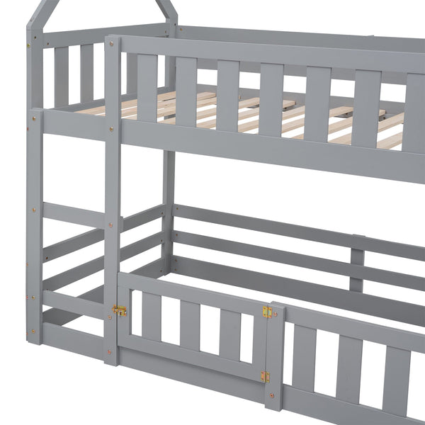 English Elm Twin Twin over Full Metal Bunk Bed with Integrated Ladder, Full-Length Guardrail, Futon-Ready Versatile Design Gray N7090000734E