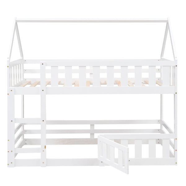 English Elm Twin Twin over Full Metal Bunk Bed with Integrated Ladder, Full-Length Guardrail, Futon-Ready Versatile Design White N7090000734K