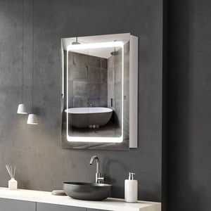 English Elm kleankin Stainless Steel LED Medicine Cabinet Mirror with Dimmer, Dual Temp Light, 3 Shelves, Plug-In Wall-Mount W2225140850