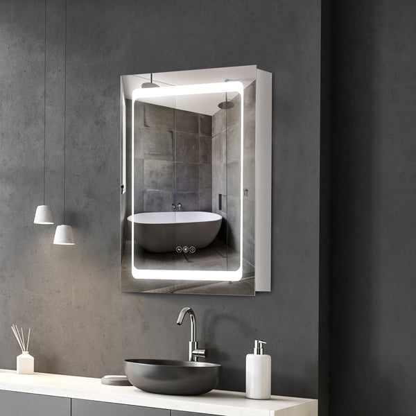 English Elm kleankin Stainless Steel LED Medicine Cabinet Mirror with Dimmer, Dual Temp Light, 3 Shelves, Plug-In Wall-Mount W2225140850