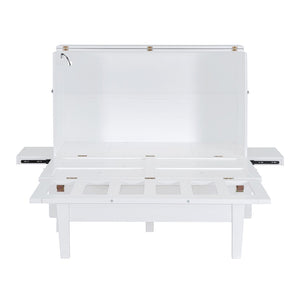 English Elm Full Size Murphy Wall Bed with Usb Charging Removable Shelves Pine Cabinet White LP001660AAK