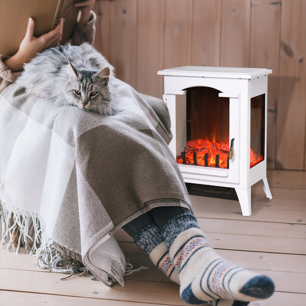 English Elm 23" Electric Fireplace Heater Stove with Realistic LED Logs, 750/1500W Heat, Safety Features, White W2225140844