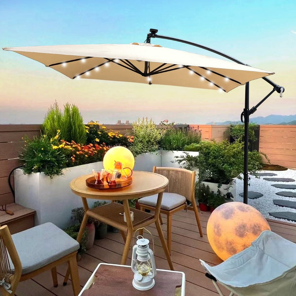 English Elm Square Solar Led Patio Umbrella Upf 40 Polyester Canopy with Crank Lift Wind Vent Tan W656127036