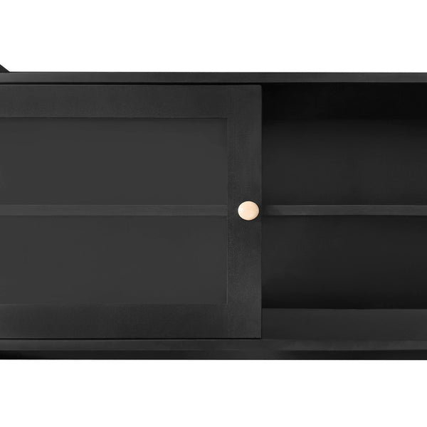 English Elm Black Hall Tree Foyer Cabinet Flip Shoe Storage Tempered Glass Hooks Shelf SD000028AAB